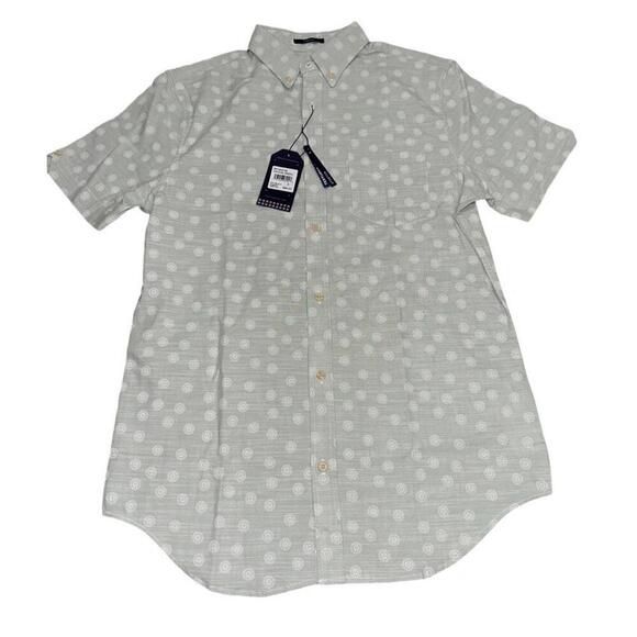 Ben Sherman Shirt Mens Small Green Dots Textured Slub Stretch Short Sleeve NWT - Picture 2 of 5